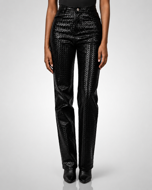 Tall Woven Leather trousers- Black