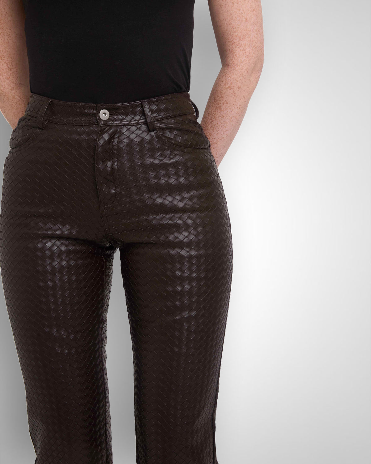 Tall Woven Leather trousers- Deep Brown