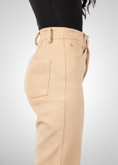 Tall Suede Trousers- Beige (Made To Order)