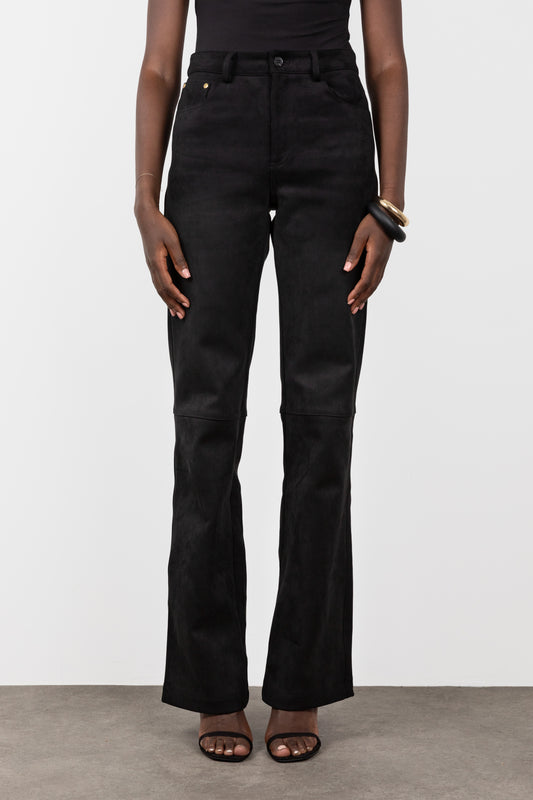 Tall Suede Black Trousers- Front
