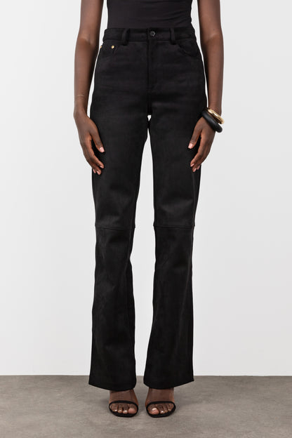 Tall Suede Black Trousers- Front