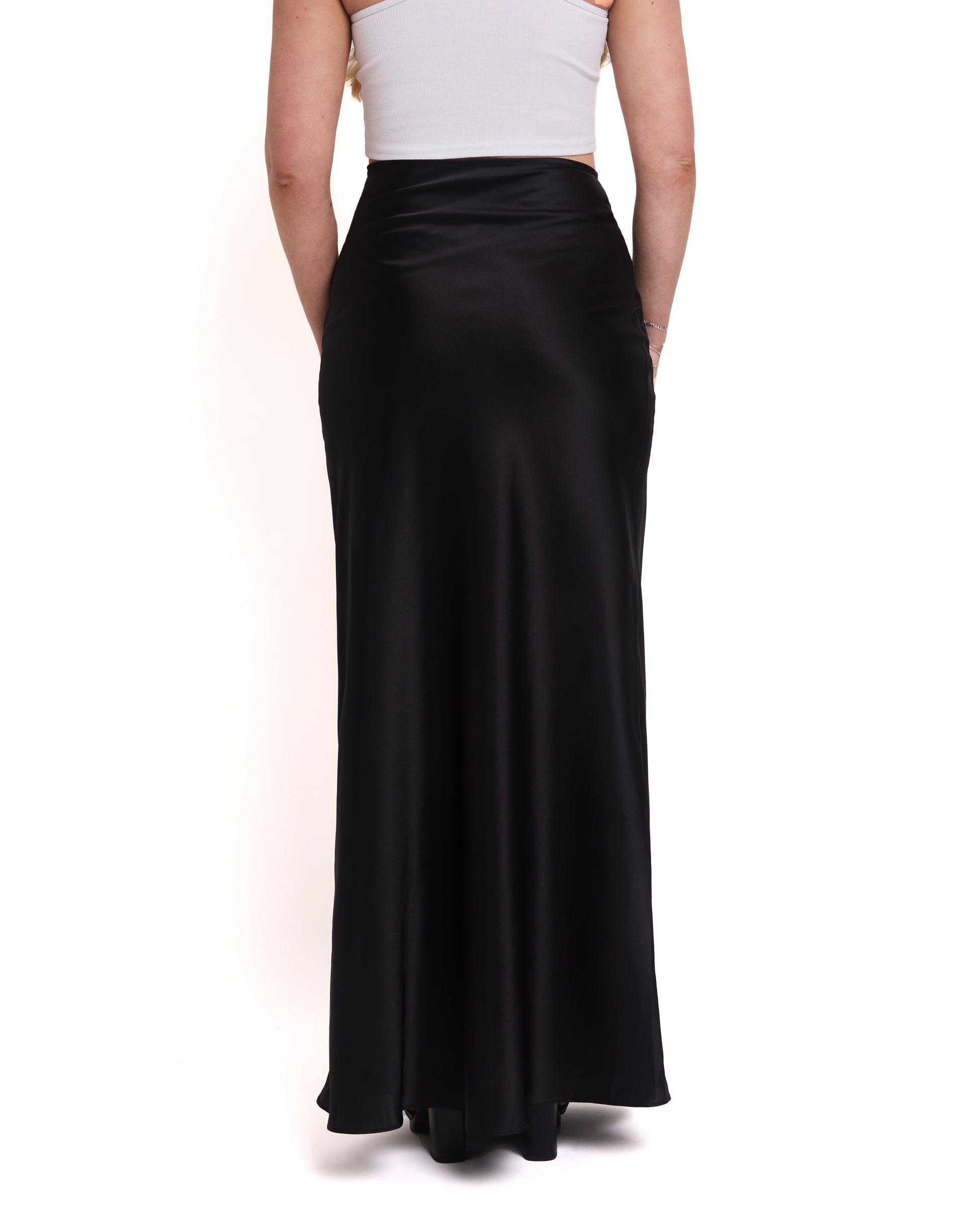 Tall Satin Maxi Skirt- Black – Long Legs London - Main Image