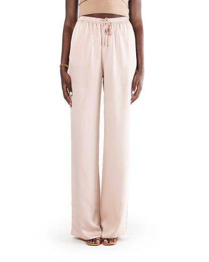 Tall woman wearing 38-inch inseam wide-leg trousers in Beige 