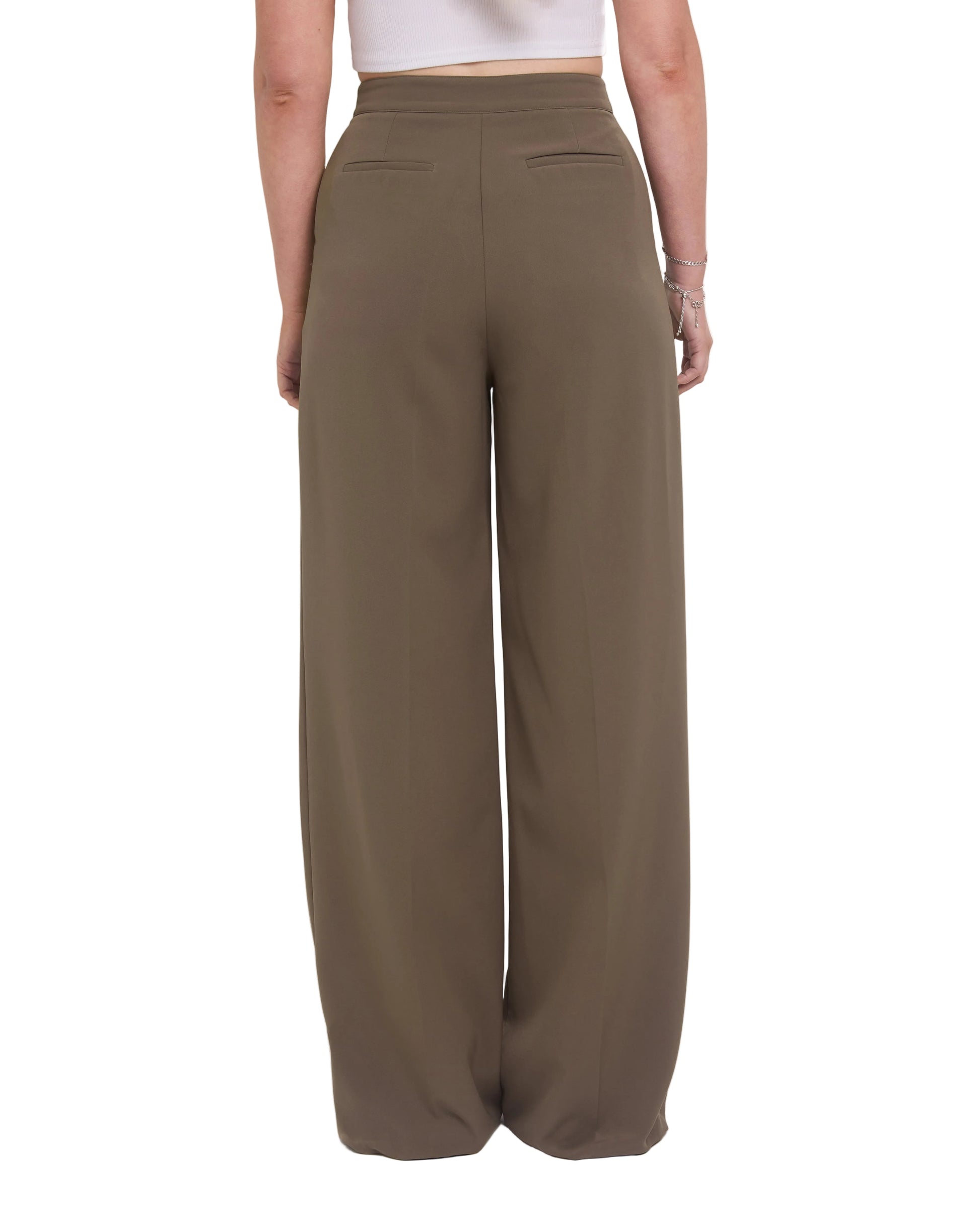 Tall Wide Leg Tailored Trousers- Olive Green 16 / 34 Tall Wide Leg Tailored Trousers- Olive Green 16 / 34